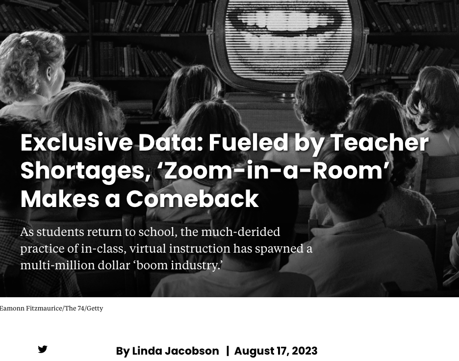 Headline - Fueled by teacher shortaes, Zoom in a room makes a comeback.