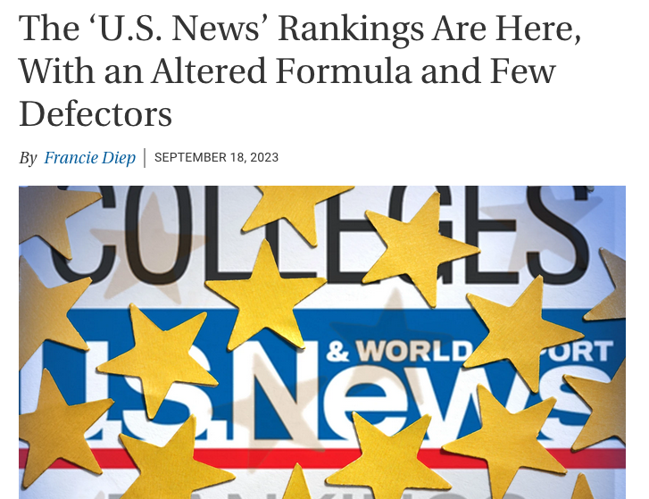 Headline - US News & Wrold Report rankings are out wiht an altered formula.